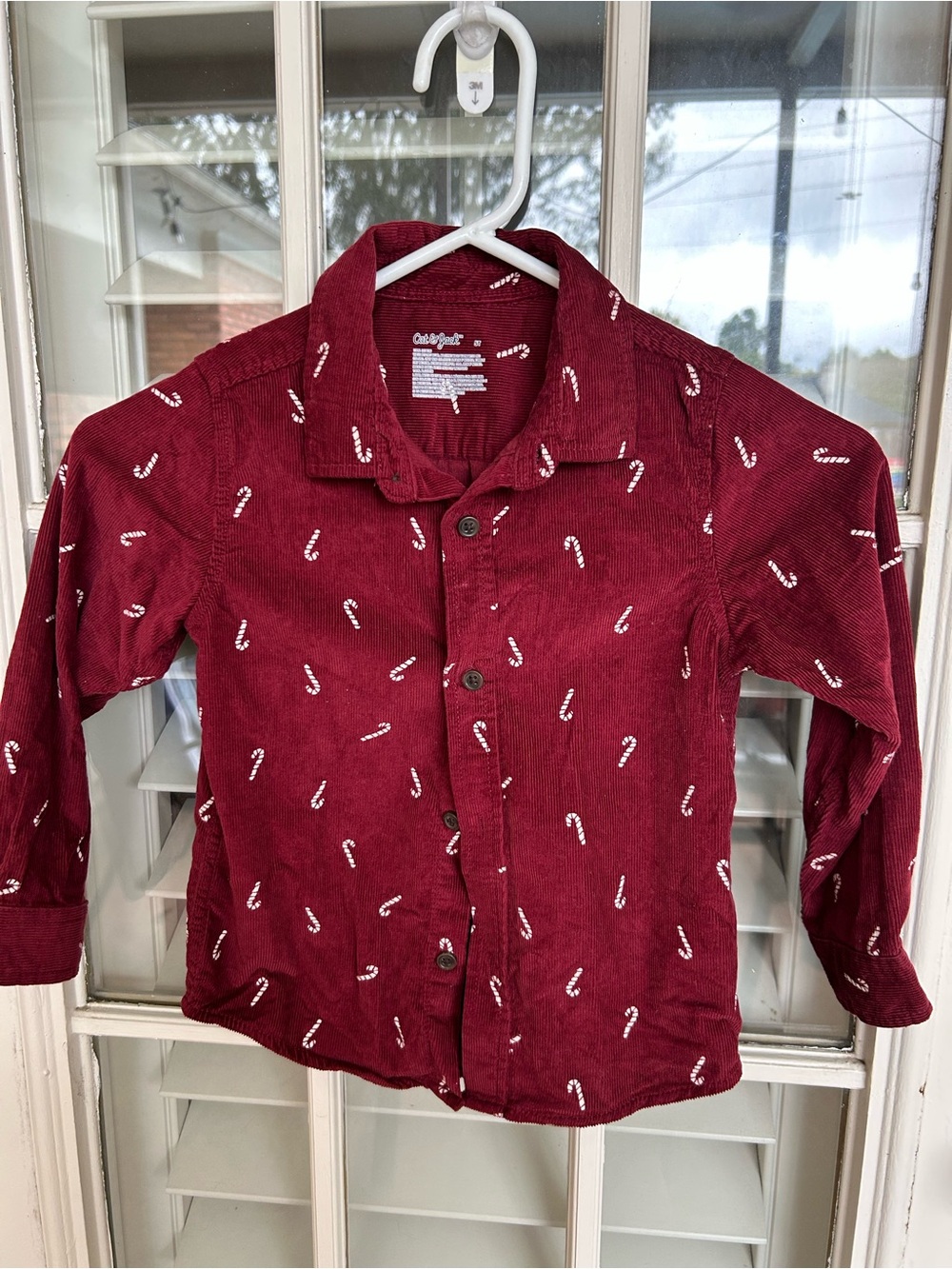 Cat & Jack Red Corduroy Button-Down with Candy Cane Print